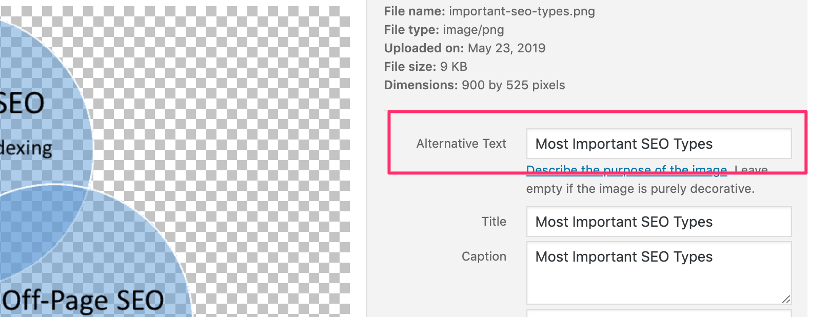 Add alternative text to images on WordPress