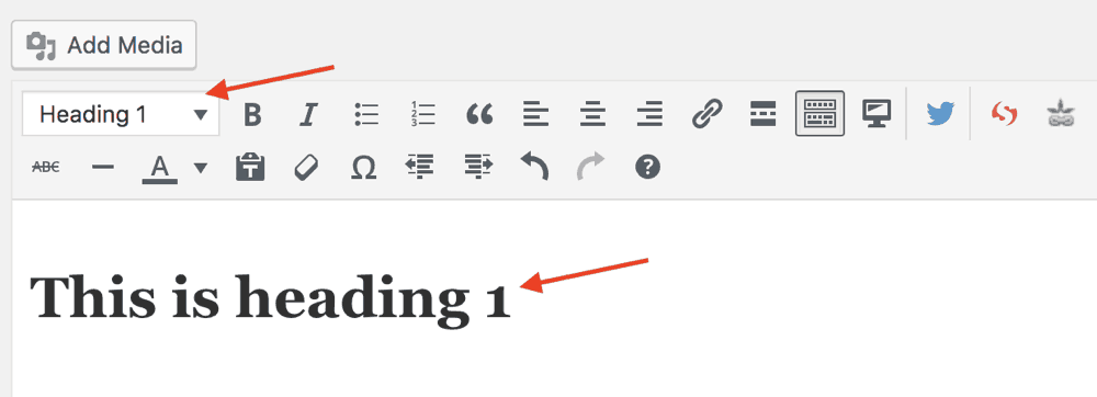 Setting text as heading 1