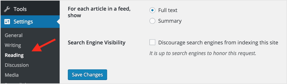 Search Engine Visibility Setting