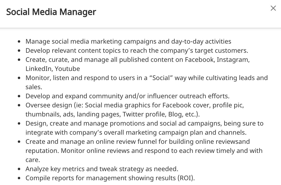 Social Media Manager Job Description