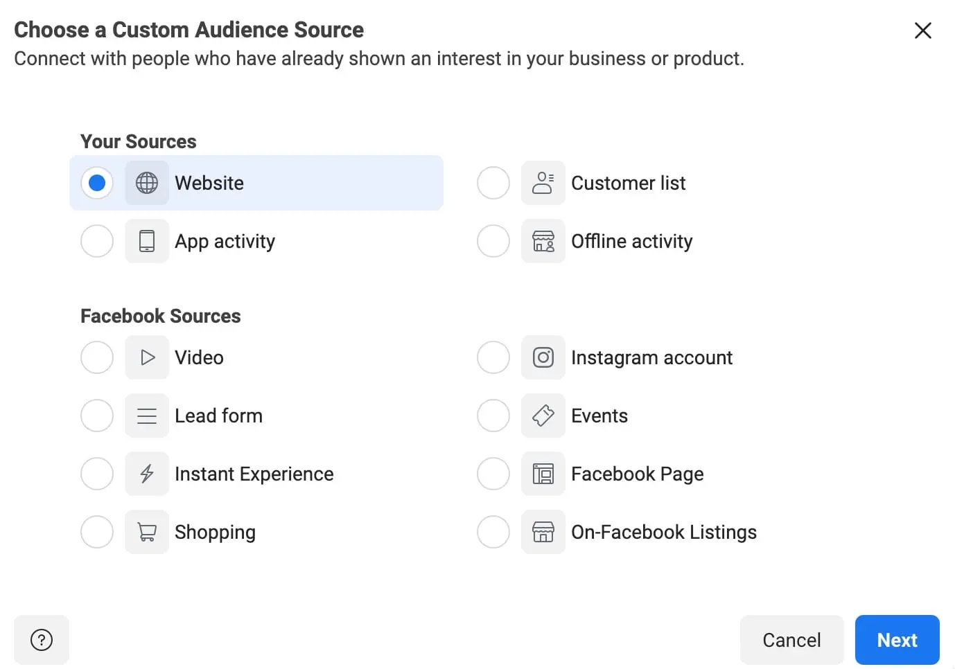 Facebook Custom Audience Source