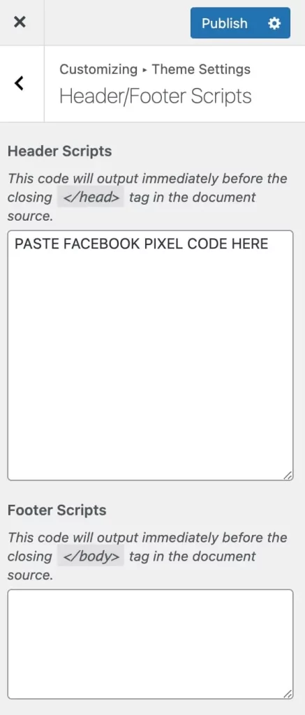 Insert Pixel Code to WordPress Head