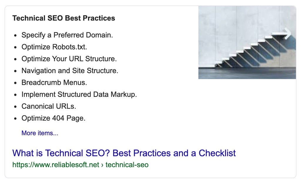 Google snippet with a list