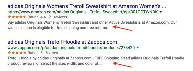 Optimized Product Descriptions in SERPS