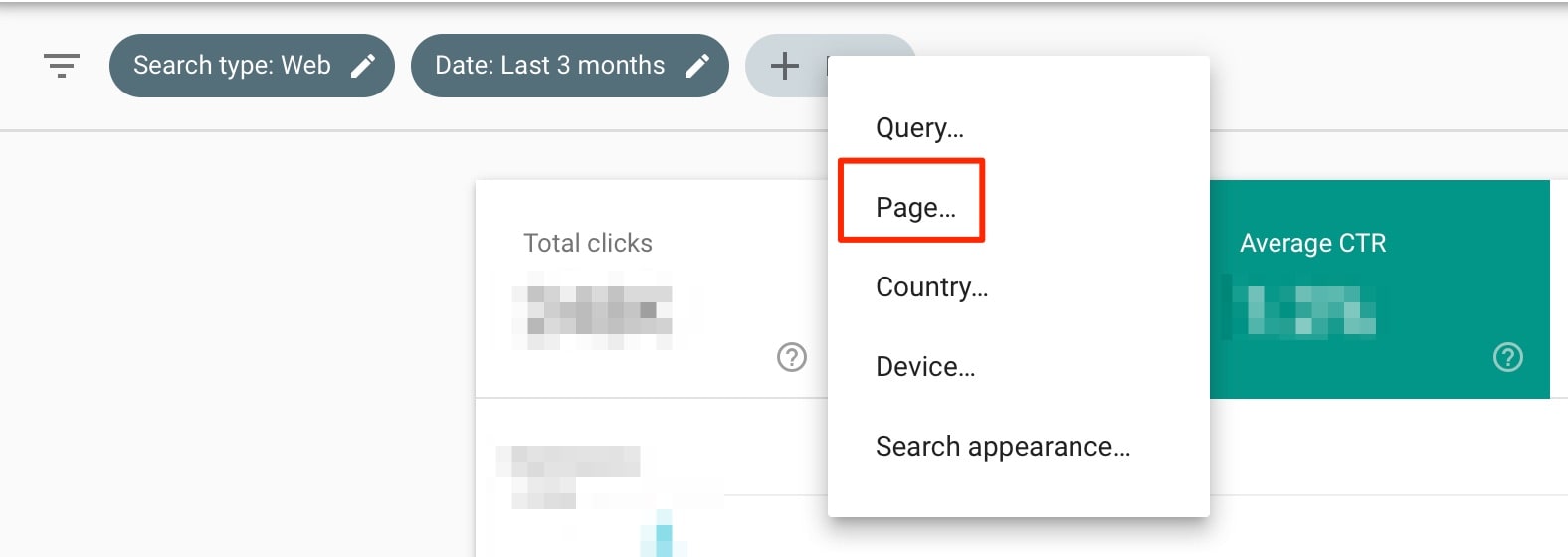 Page Filter in Google Search Console