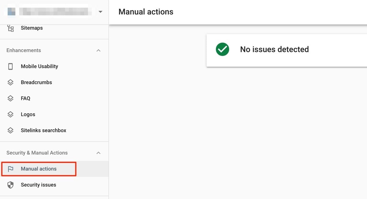 Google search console Security & Manual actions report