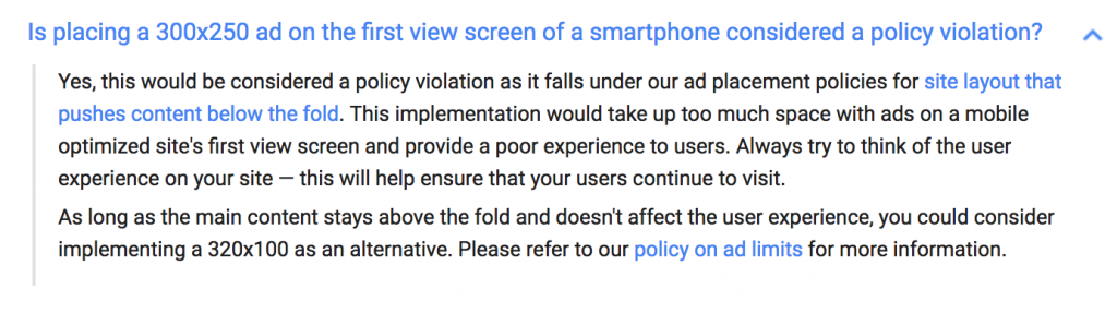 Adsense policy for mobile ads
