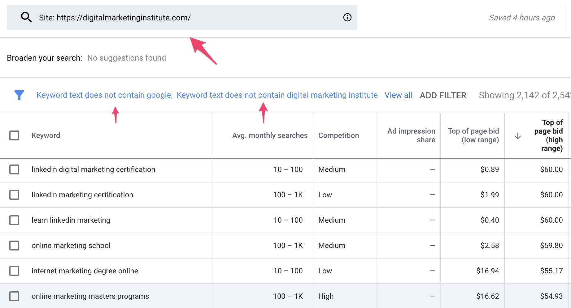 Exclude Keywords with filters.