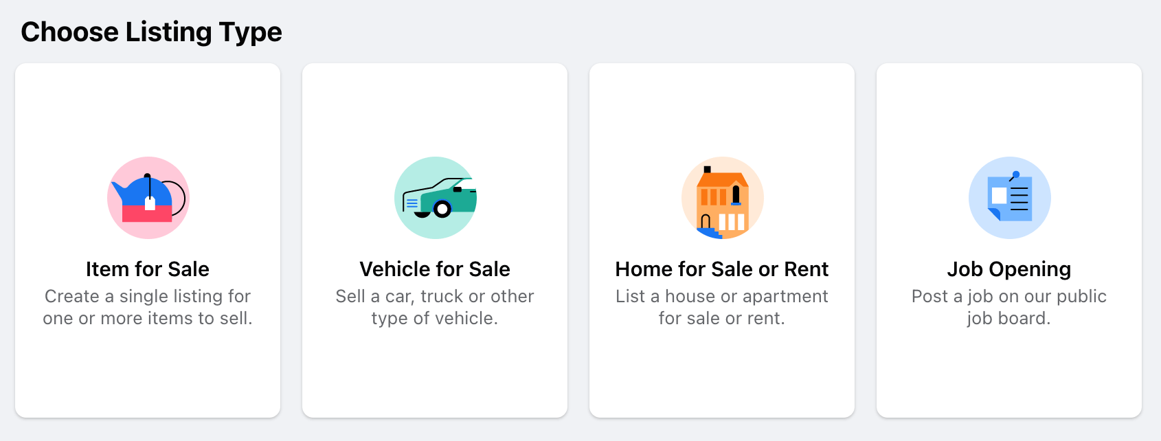 Facebook Marketplace Product Types