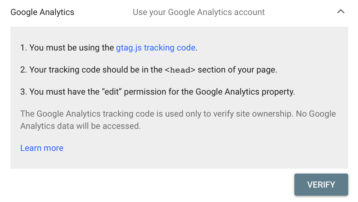 Verify Ownership with Google Analytics
