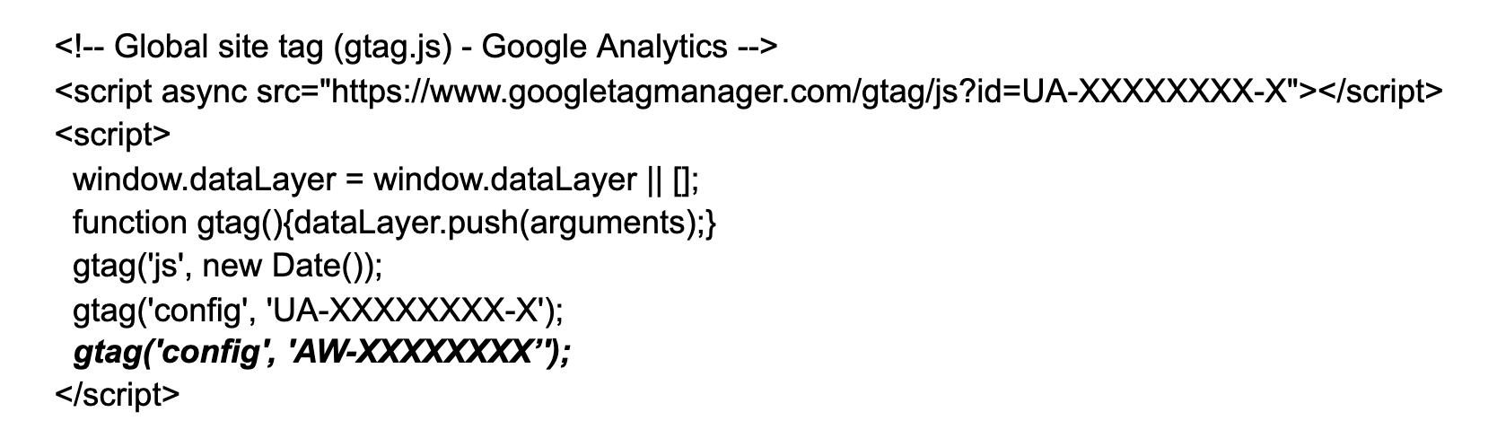 Google Ads Code in Google Analytics