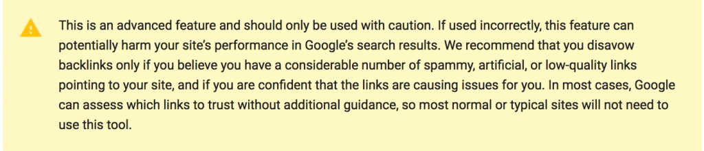 google disavow tool warnings