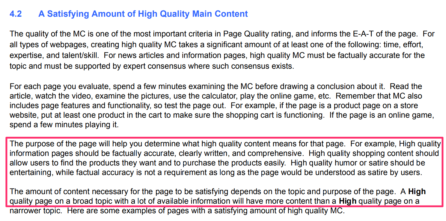 Google Guidelines on Content Length