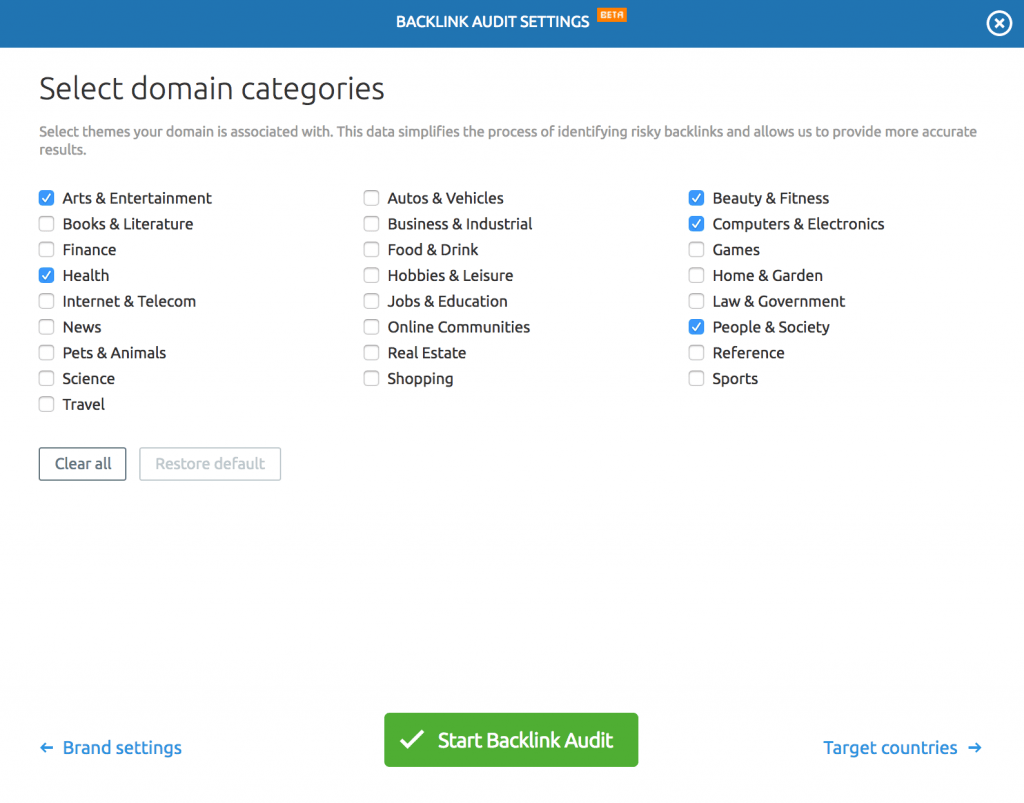 semrush backlink categories