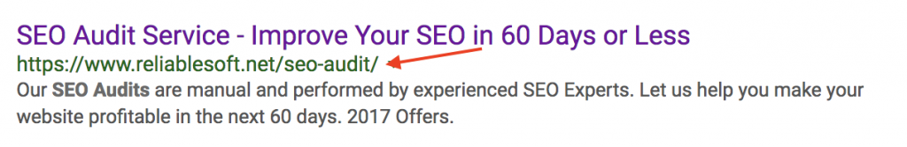 Example of SEO Friendly URL in SERPS