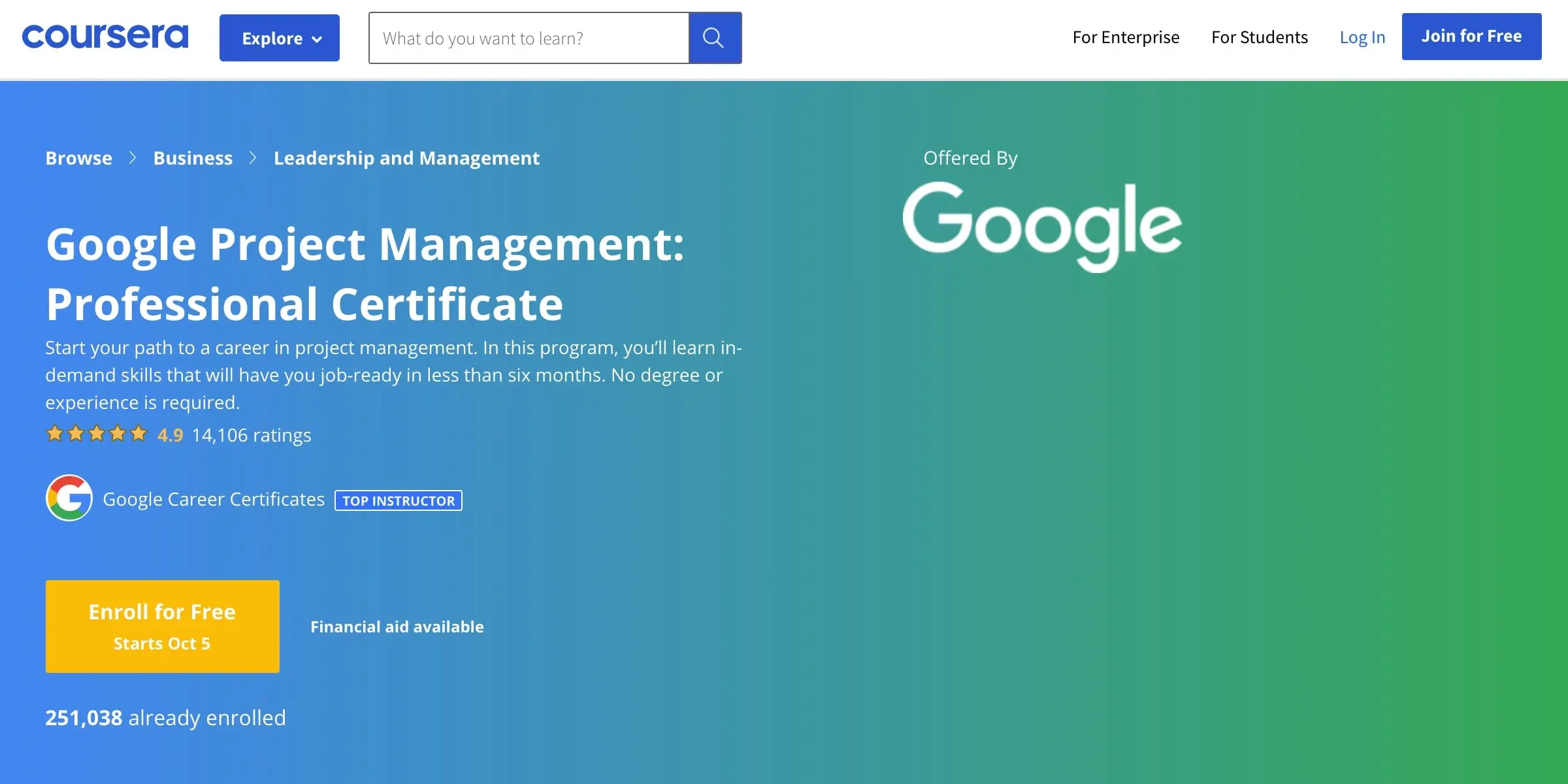 Google Project Management Professional Certificate